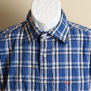 Fred Perry Men's red, white and blue plaid short sleeve shirt Large L